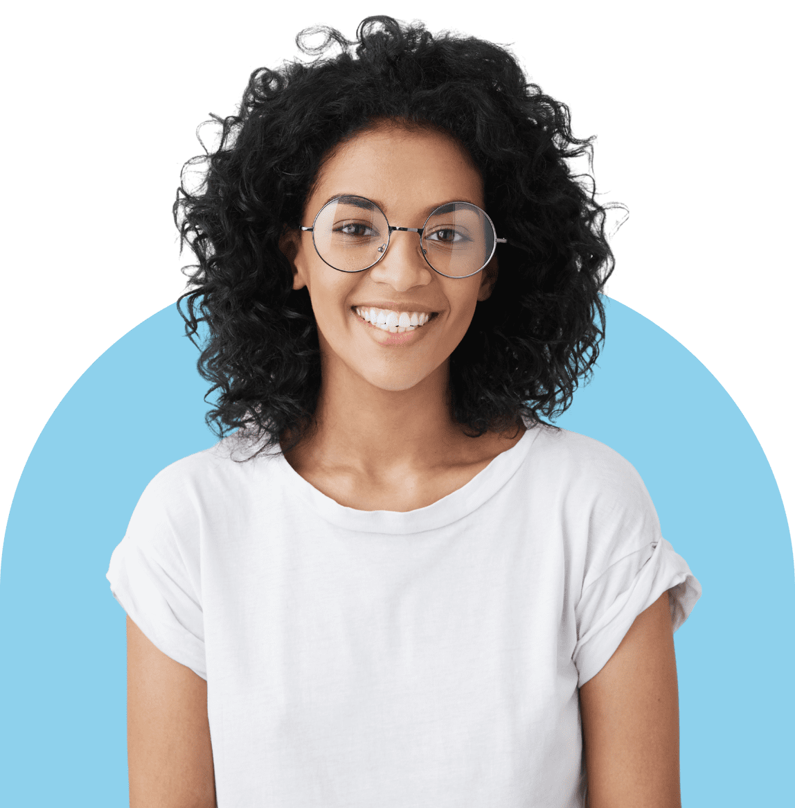 Woman tutor blue background