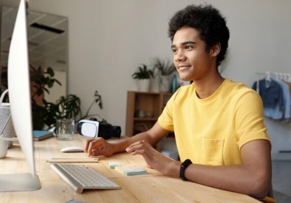 Student learning at home using an imac