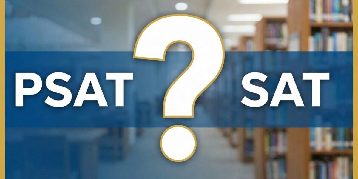 Graphic comparing psat and sat with a question mark, asking if students can retake the psat or sat.